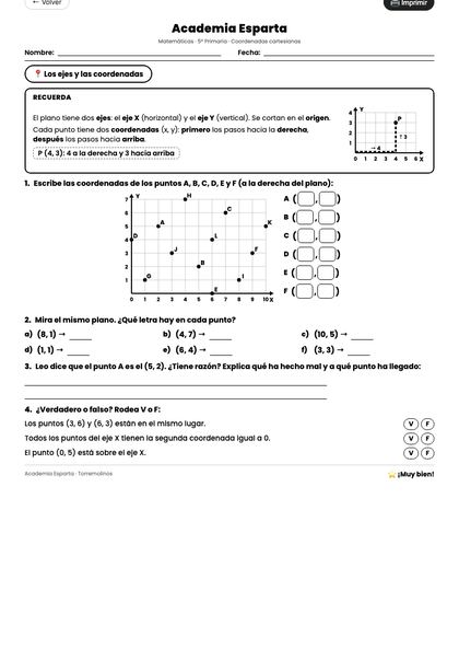 Ficha de coordenadas, 5º Primaria